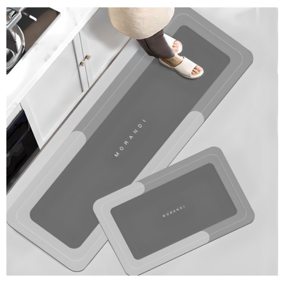 Elegant Click 2-piece set of absorbent soft diatomaceous earth kitchen mats, modern gray, 1 set